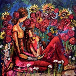 Shazly Khan, My mother, my love, my universe, 18 x 18 Inch, Acrylic on Canvas, Figurative Paintings, AC-SZK-128